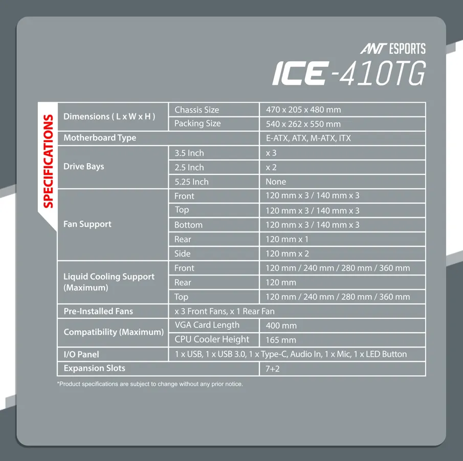 Ant Esports Gaming Cabinet ICE-410TG Black Type-c view 6